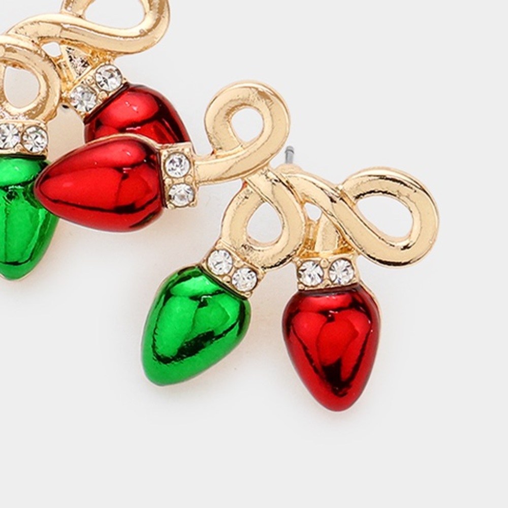 Gold Christmas Light Bulb Stud Earrings - Picture 2 of 3